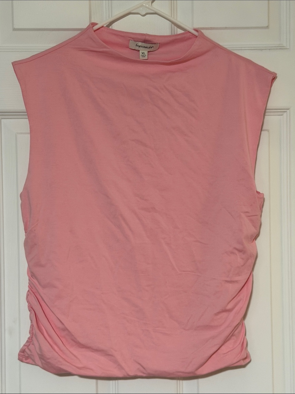 Francesca's Collections Light Pink Sleeveless Ruched-Trim Tank